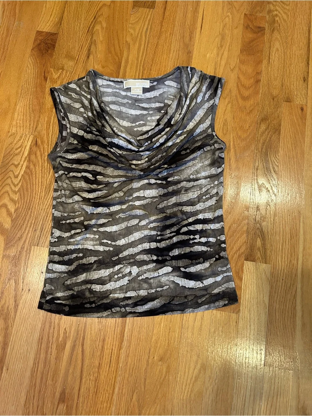 Michael Kors Brown and White Cowl Neck Sleeveless Blousex